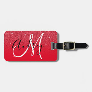 Étiquette À Bagage Monogramme personnalisé ombré paillettes rouges