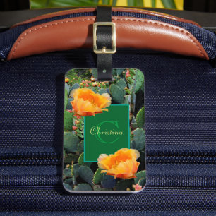 Étiquette À Bagage Monogramme personnalisé Orange Prickly Pear Cactus