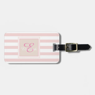 Étiquette À Bagage Monogramme personnalisé rayé rose