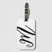 Étiquette À Bagage Monogramme personnalisé Simple Noir Blanc (Devant Vertical)