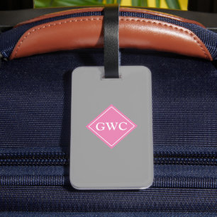 Étiquette À Bagage Monogramme Personnalisé Simplement Gris Et Rose