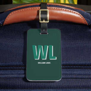 Étiquette À Bagage Monogramme personnalisé vert émeraude minimaliste