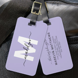 Étiquette À Bagage Monogramme Personnalisé Violet Moderne