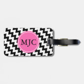 Étiquette À Bagage Monogramme personnalisé Zigzag noir et blanc (Dos horizontal)