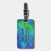 ÉTIQUETTE À BAGAGE MONOGRAMME PHOTO OPAL BLEU VERT ABSTRAIT (Devant Vertical)