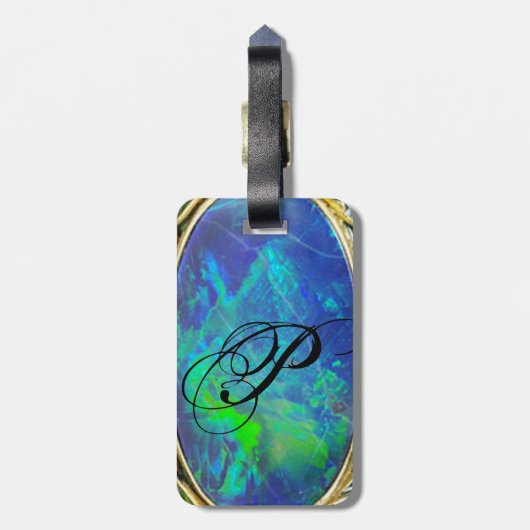 ÉTIQUETTE À BAGAGE MONOGRAMME PHOTO OPAL BLEU VERT ABSTRAIT (Dos Vertical)
