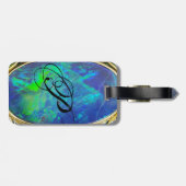 ÉTIQUETTE À BAGAGE MONOGRAMME PHOTO OPAL BLEU VERT ABSTRAIT (Dos horizontal)