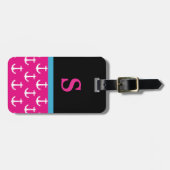 Étiquette À Bagage Monogramme Pink Nautical Ancre Motif bagage Balise (Devant horizontal)