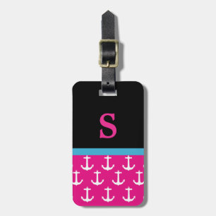 Étiquette À Bagage Monogramme Pink Nautical Ancre Motif bagage Balise