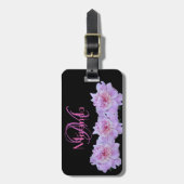 Étiquette À Bagage Monogramme Pink Purple Peonies Noir Rétro (Devant Vertical)