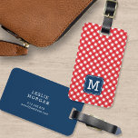 Étiquette À Bagage Monogramme Pique-nique En vichy rouge et bleu<br><div class="desc">Voyagez dans le style avec cette étiquette élégante monogramme avec un carré bleu contre un motif en vichy pique-nique rouge sur le devant avec un dos bleu assorti. Personnalisez-le en remplaçant le texte de l'espace réservé. Pour plus d'options comme changer la police et sa taille/couleur ou l'espacement entre les lettres...</div>