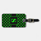 Étiquette À Bagage Monogramme points lime vert sur fond noir (Devant horizontal)