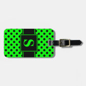 Étiquette À Bagage Monogramme points noirs sur fond vert citron (Devant horizontal)