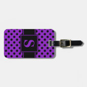 Étiquette À Bagage Monogramme Points Noirs sur Fond Violet (Devant horizontal)