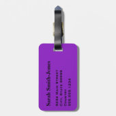 Étiquette À Bagage Monogramme Points Noirs sur Fond Violet (Dos Vertical)