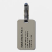 Étiquette À Bagage Monogramme Points Noirs sur Gris Argent Aluminium (Dos Vertical)