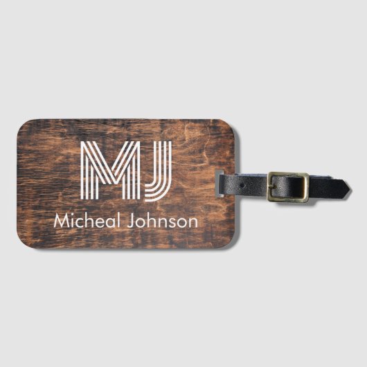 Étiquette À Bagage Monogramme Première expédition en acajou bois (Devant Horizontal)