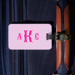 Étiquette À Bagage Monogramme Prépa Personnalisé Rose et Lilas