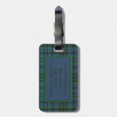 Étiquette À Bagage Monogramme préppy vert et bleu plaid (Dos Vertical)