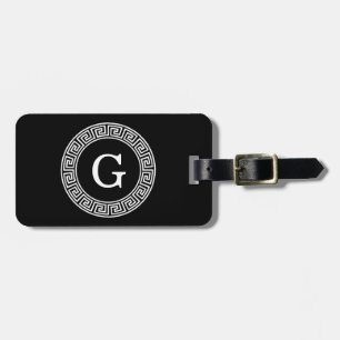 Étiquette À Bagage Monogramme principal grec blanc noir d'initiale de