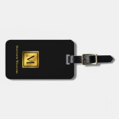 Étiquette À Bagage Monogramme Professionnel Noir Et Or Personnalisé (Devant horizontal)