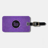 Étiquette À Bagage Monogramme Purple Suede Cuir Design Floral (Devant horizontal)