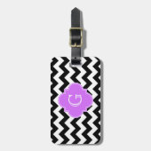 Étiquette À Bagage Monogramme Quatrefoil noir blanc Chevron Lilac (Devant Vertical)