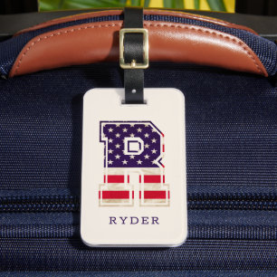 Étiquette À Bagage Monogramme R Drapeau USA Moderne
