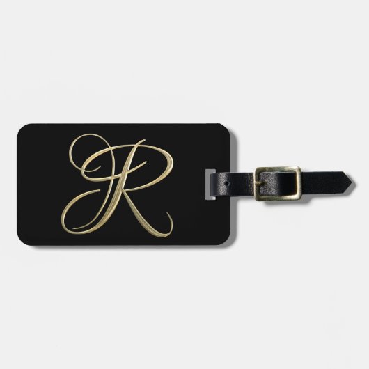 Étiquette À Bagage Monogramme R initial d'or (Devant horizontal)