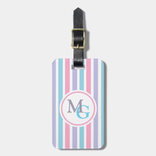 Étiquette À Bagage Monogramme rayé de bonbons (Devant Vertical)