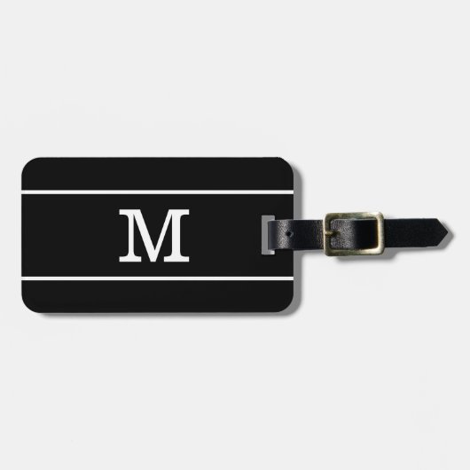 Étiquette À Bagage Monogramme rayé noir et blanc moderne (Devant horizontal)