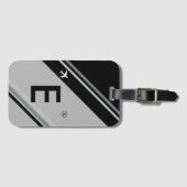 Étiquette À Bagage monogramme rayé noir personnalisé (Devant Horizontal)