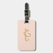 Étiquette À Bagage Monogramme rayé pêche et orange (Devant Vertical)
