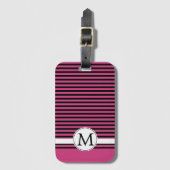 Étiquette À Bagage Monogramme rayé rose et blanc féminin (Devant Vertical)