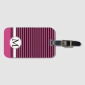Étiquette À Bagage Monogramme rayé rose et blanc féminin (Devant Horizontal)