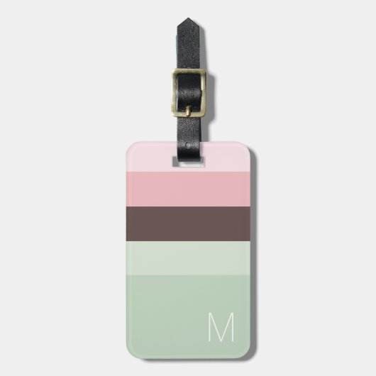Étiquette À Bagage Monogramme rayé rose, vert et Brown (Devant Vertical)
