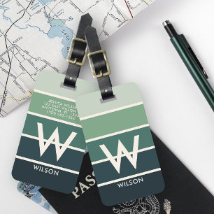 Étiquette À Bagage Monogramme rayé vert foncé personnel
