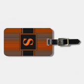 Étiquette À Bagage Monogramme rayure fine orange noir (Devant horizontal)