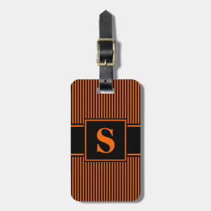 Étiquette À Bagage Monogramme rayure fine orange noir