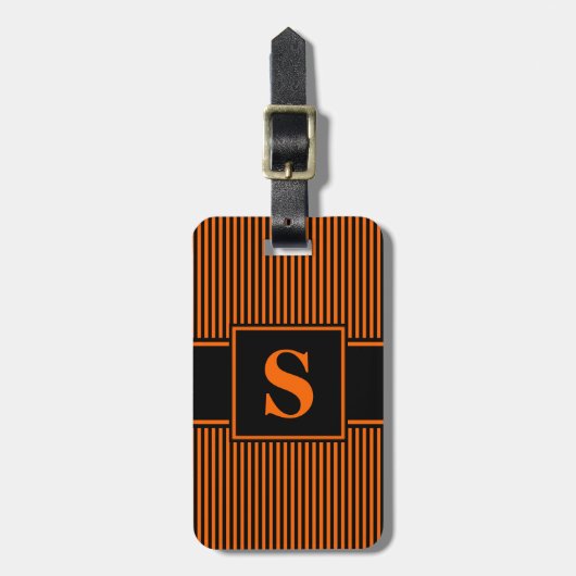 Étiquette À Bagage Monogramme rayure fine orange noir (Devant Vertical)