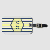 Étiquette À Bagage Monogramme rayures grises et jaunes élégantes (Devant Horizontal)