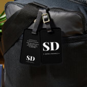 Étiquette À Bagage Monogramme Retro Classic Élégant noir blanc Recett