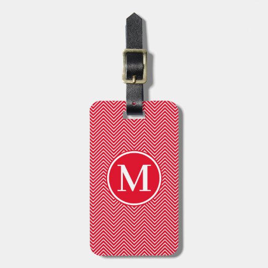 Étiquette À Bagage Monogramme RF Red Classic Serif Thin Chevron (Devant Vertical)