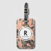 Étiquette À Bagage Monogramme rocheux de granit rose (Devant Vertical)