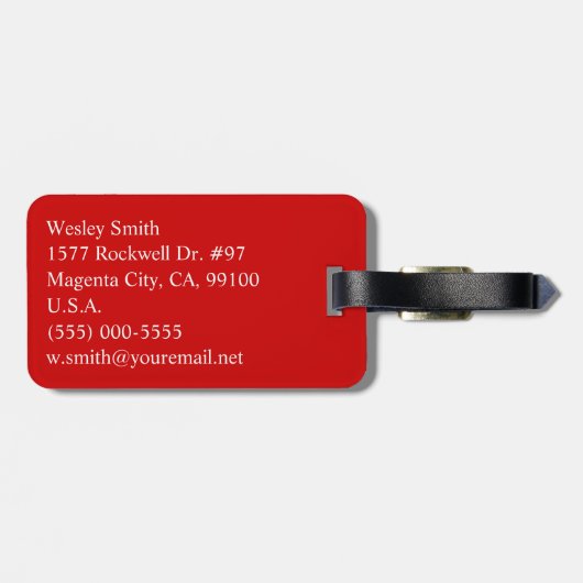 Étiquette À Bagage Monogramme romain rouge (Dos horizontal)