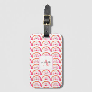 Étiquette À Bagage Monogramme rose arc-en-ciel initial