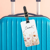 Étiquette À Bagage Monogramme rose beige fleur sauvage