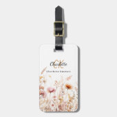 Étiquette À Bagage Monogramme rose beige fleur sauvage (Devant Vertical)