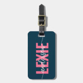 Étiquette À Bagage Monogramme rose bleu personnalisé QR Code (Devant Vertical)