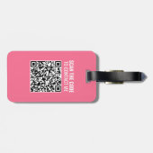 Étiquette À Bagage Monogramme rose bleu personnalisé QR Code (Dos horizontal)